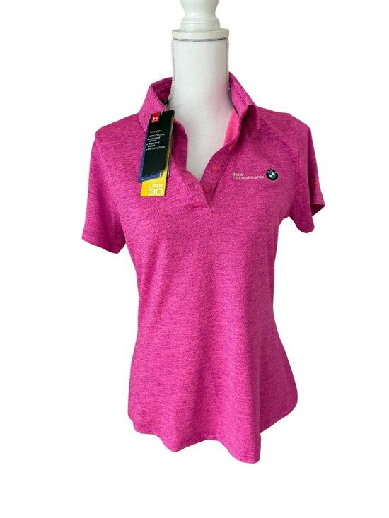 Under Armour Tops - Under Armour New Women’s Medium Golf BMW Pink Polo Short Sleeve UPF 30
